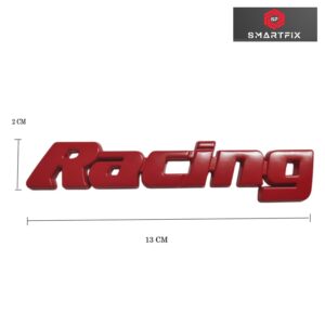 Racing 3D Metal Logo Badge Sticker for Cars and Bikes, Universal, Red, 13x2x0.5 cm, Pack of 1, Chrome, with Adhesive