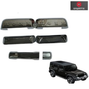 Mahindra Thar Roxx 2024 Catch Cover | Door Handle Cover/Protector, Chrome-Finish ABS Material, Silver, Set of 6 Pieces with Adhesive Back